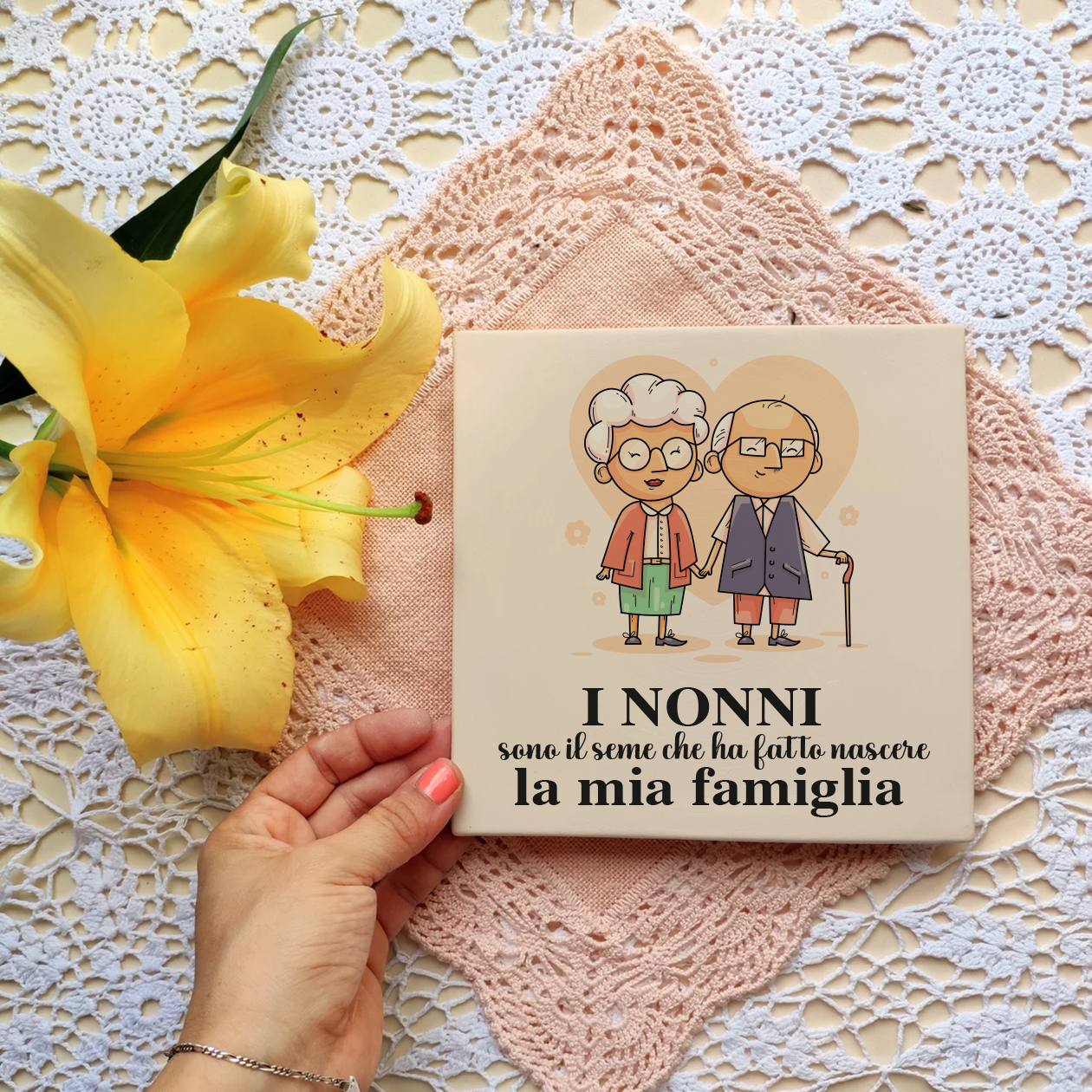 I nonni sono il seme che ha fatto nascere la mia famiglia - Mattonella in Ceramica