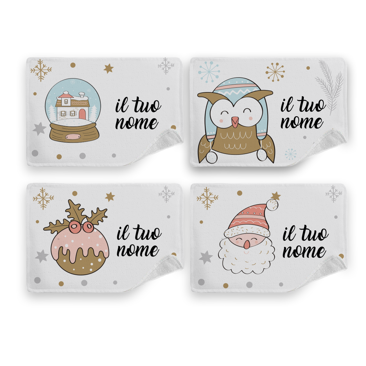 White Christmas - Set di 4 Tovagliette in tessuto lavabile - personalizzato con nome