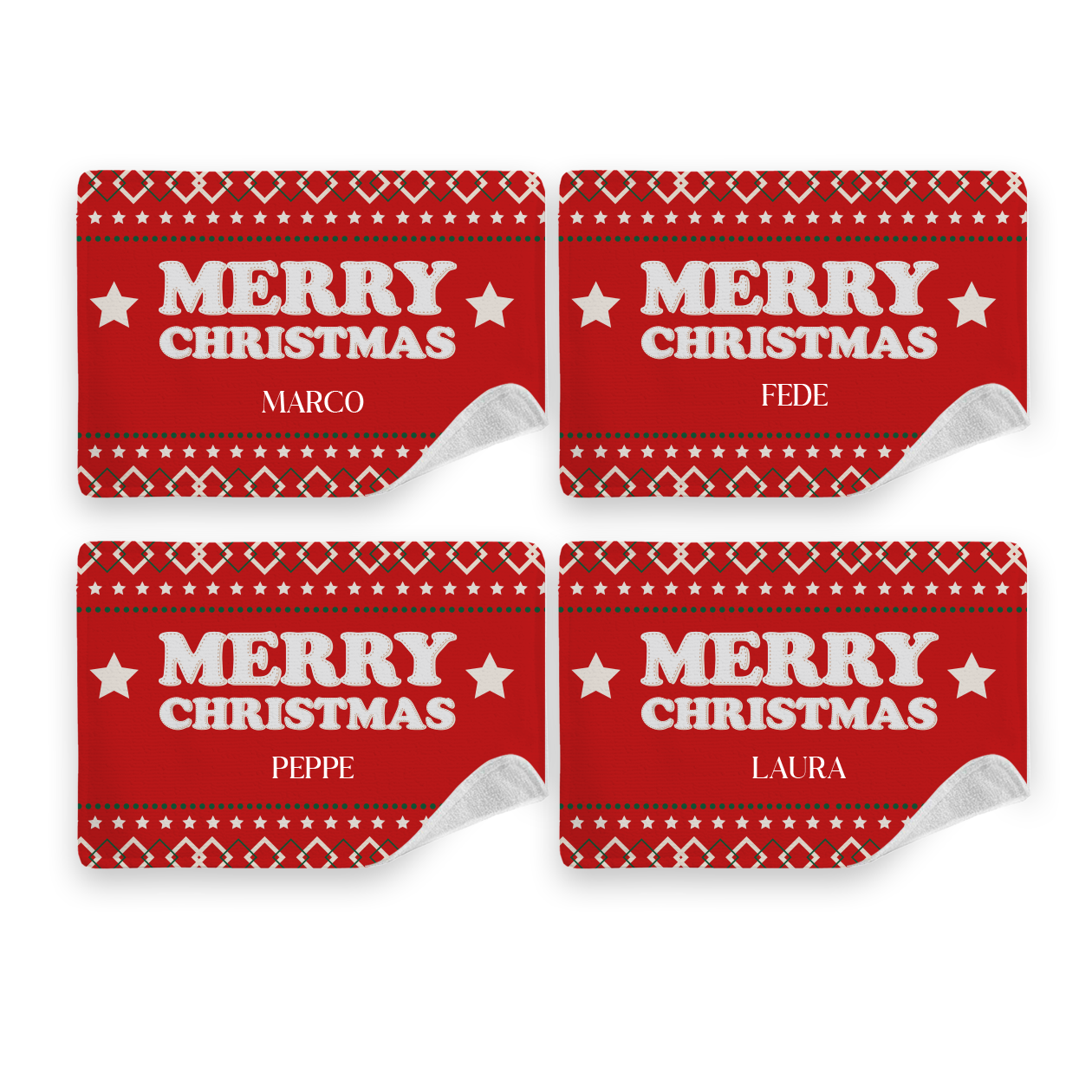 Merry Christmas Red - Set di 4 Tovagliette in tessuto lavabile - personalizzato con nomi