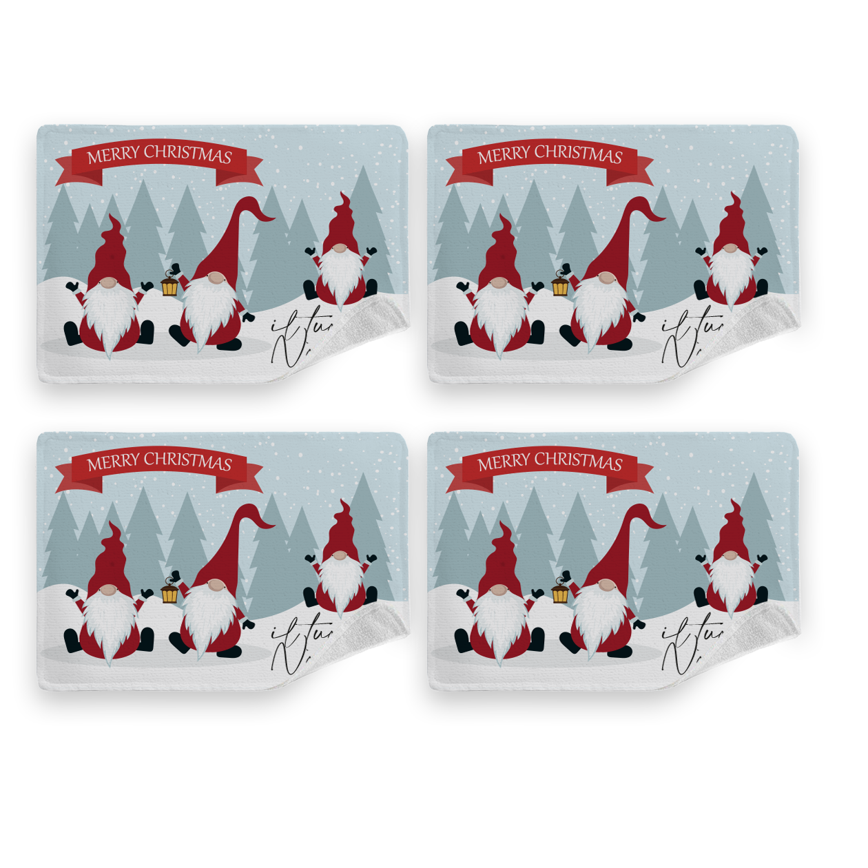Ice Christmas - Set di 4 Tovagliette in tessuto lavabile - personalizzato con nomi