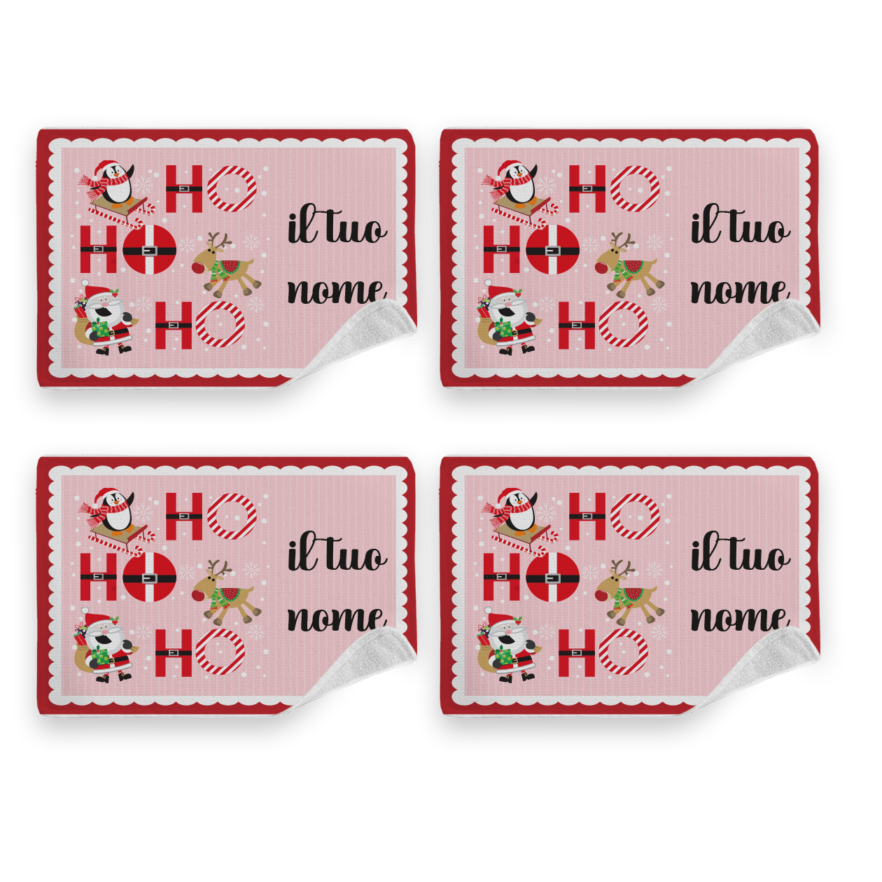 Ho ho Ho - Set di 4 Tovagliette in tessuto lavabile - personalizzato con nomi
