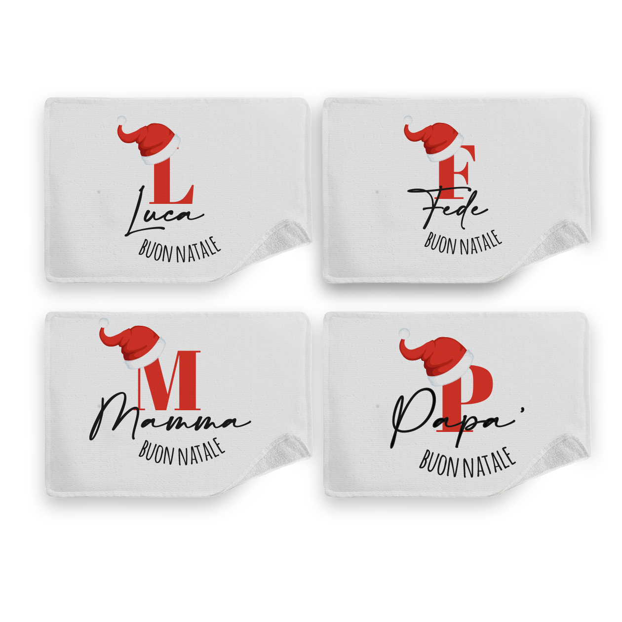 Cap Santa - Set di 4 Tovagliette in tessuto lavabile - personalizzato con nomi