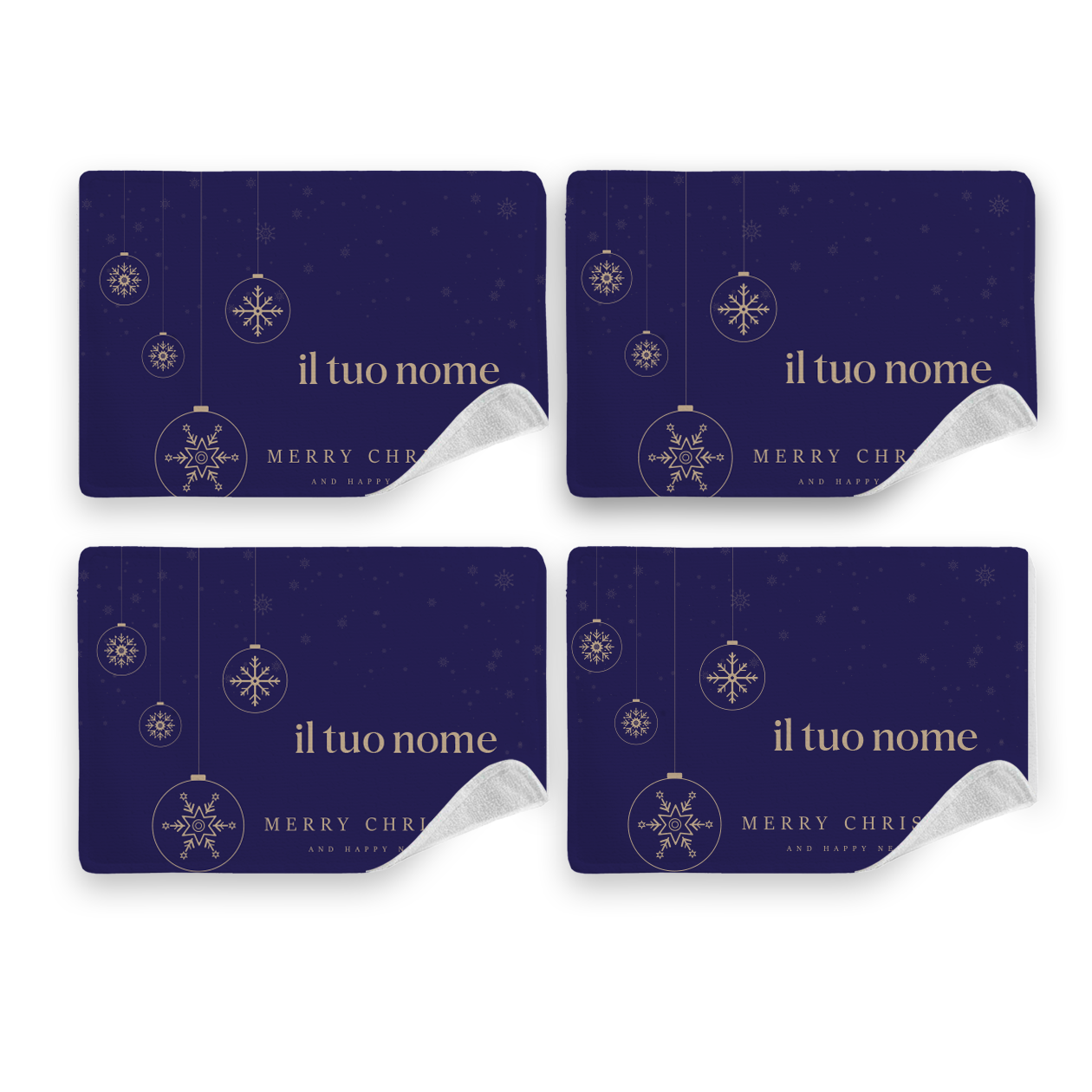 Merry Christmas - Set di 4 Tovagliette in tessuto lavabile - personalizzato con nome