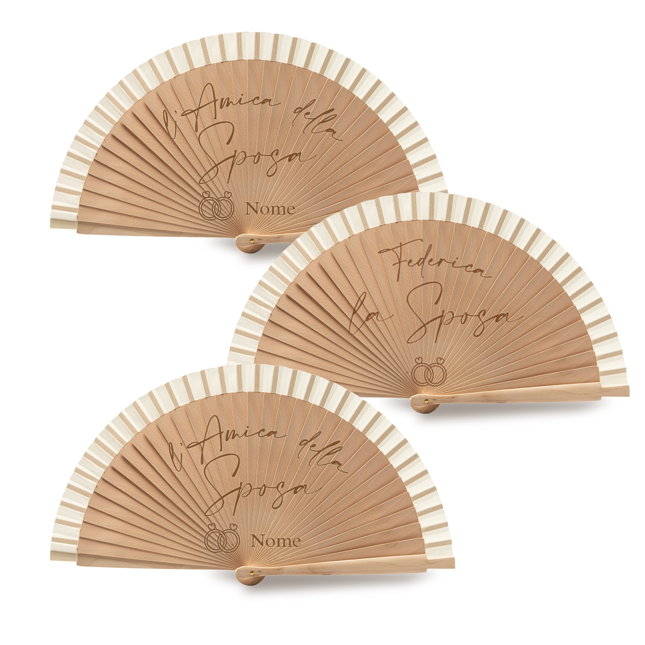Sposa e amiche - Set da 3 Ventagli in legno - personalizzati con nomi
