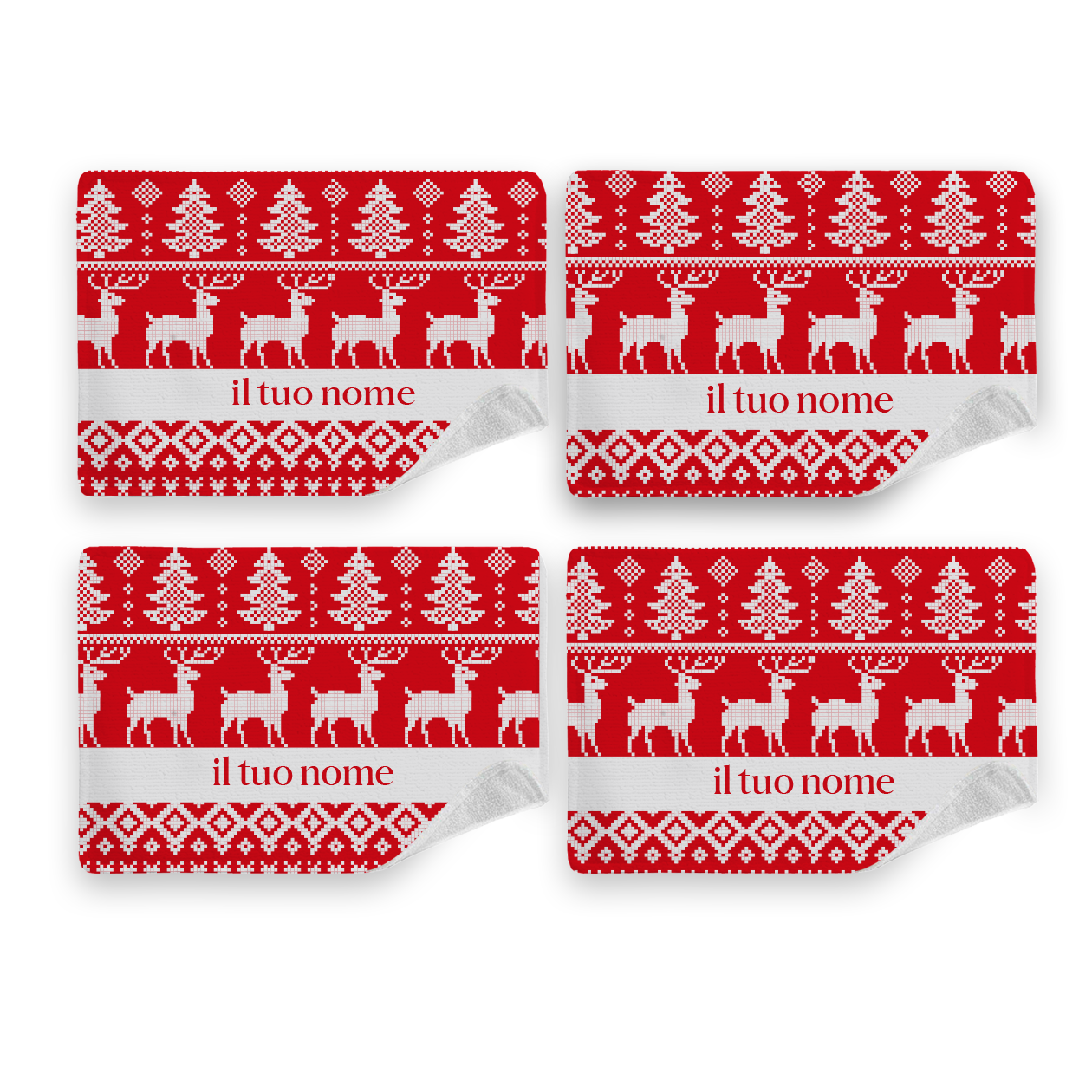Red Christmas - Set di 4 Tovagliette in tessuto lavabile - personalizzato con nome