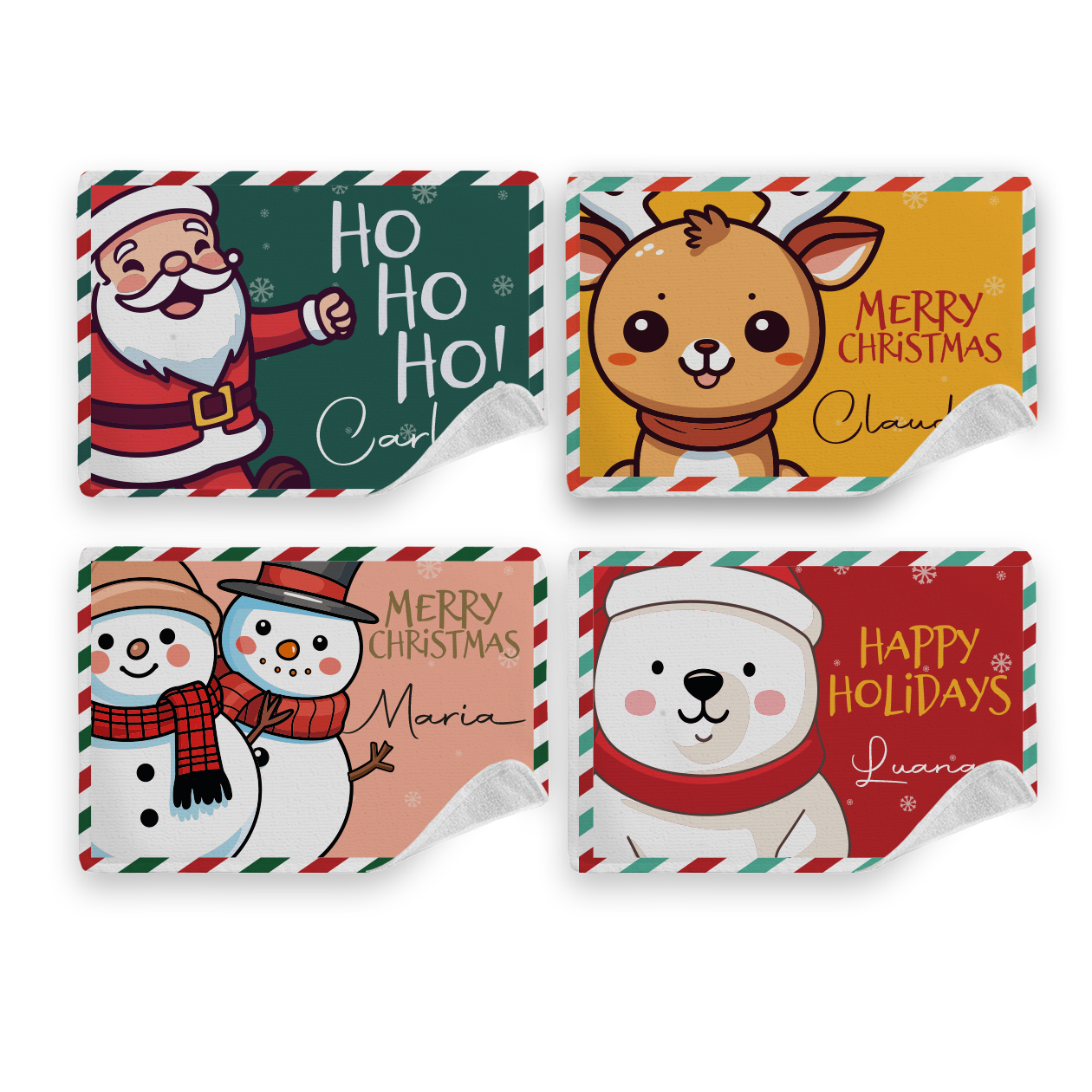 Ho Ho Ho - Set di 4 Tovagliette in tessuto lavabile - personalizzato con nomi