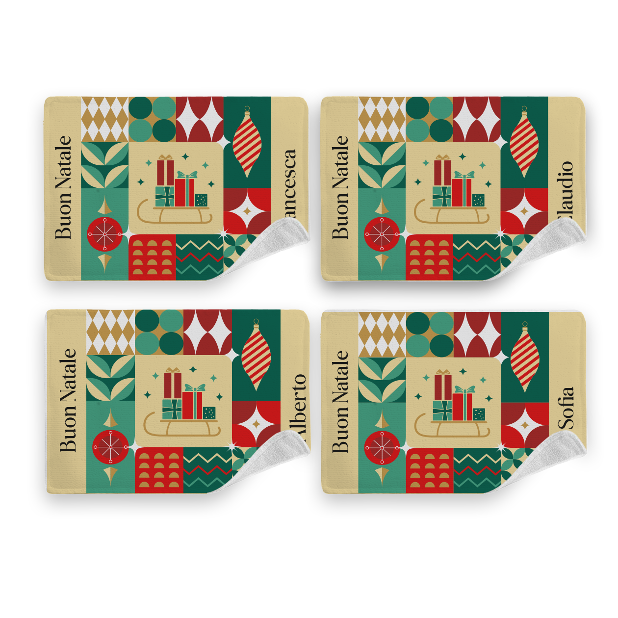 Buon Natale - Set di 4 Tovagliette in tessuto lavabile - personalizzato con nomi
