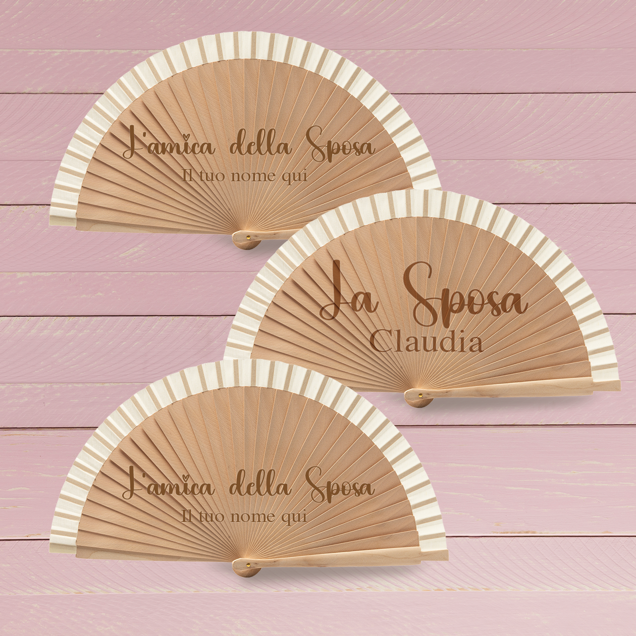 Amiche con la sposa - Set da 3 Ventagli in legno - personalizzati con nomi
