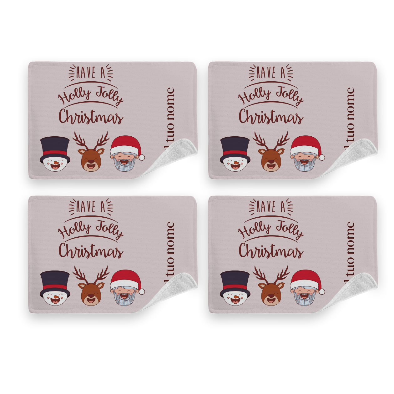Holly Jolly Christmas - Set di 4 Tovagliette in tessuto lavabile - personalizzato con nomi
