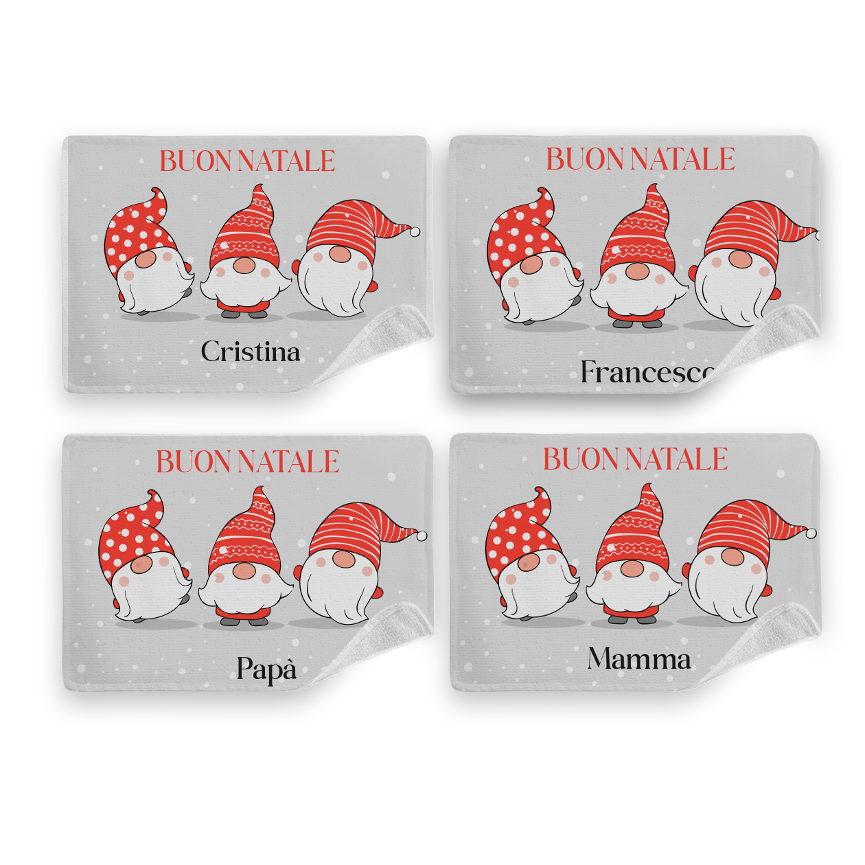 Buon Natale Mini - Set di 4 Tovagliette in tessuto lavabile - personalizzato con nomi