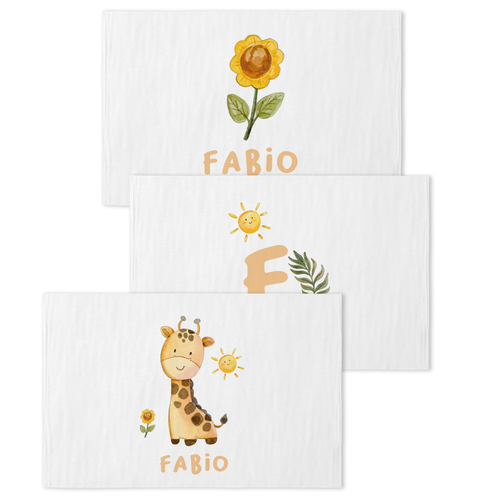 Baby Giraffa - Set 3 pezzi mussole personalizzate con nome