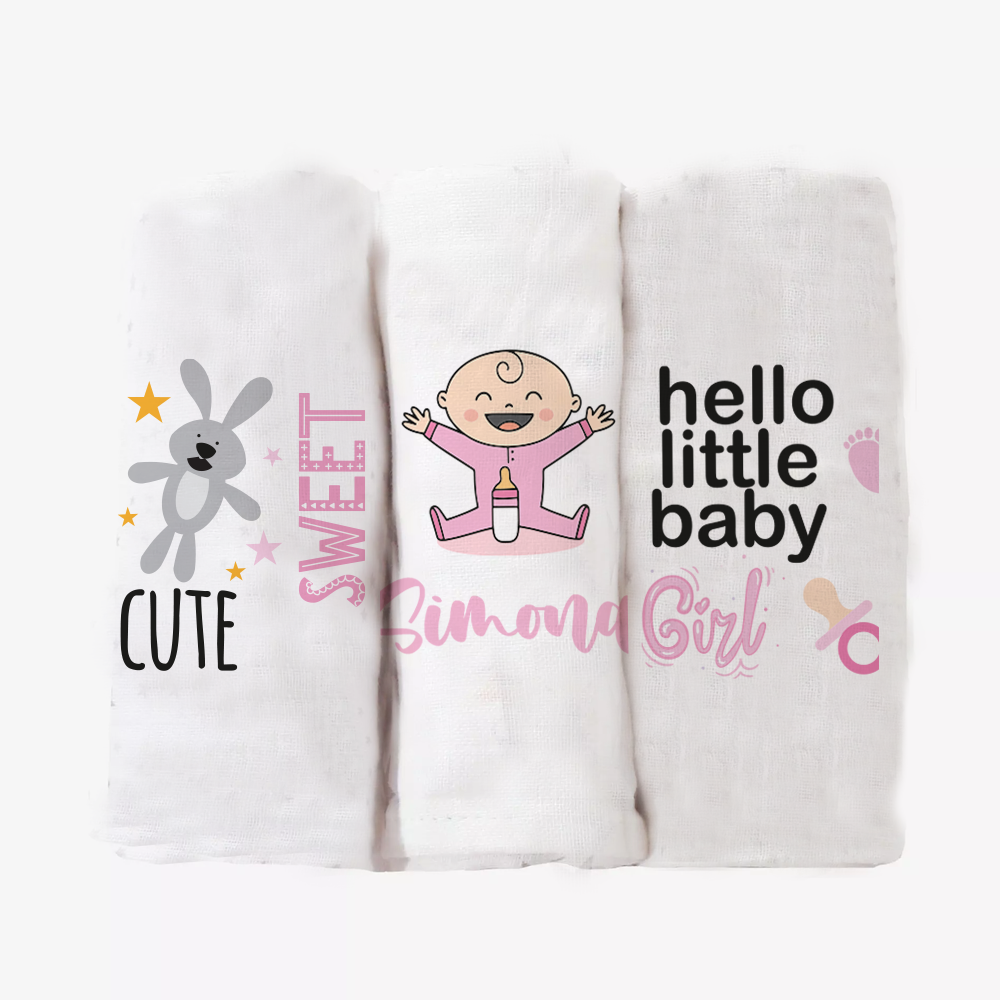 Baby Pink Girl - Set 3 pezzi mussole personalizzate con nome