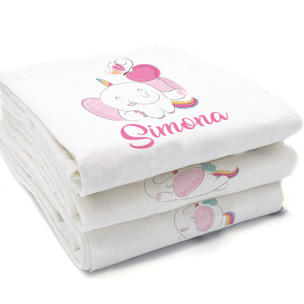 Baby unicorn - Set 3 pezzi mussole personalizzate con nome