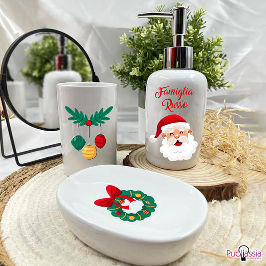 Christmas' Family - Accessori Bagno in Ceramica Set 3 Pezzi - personalizzati