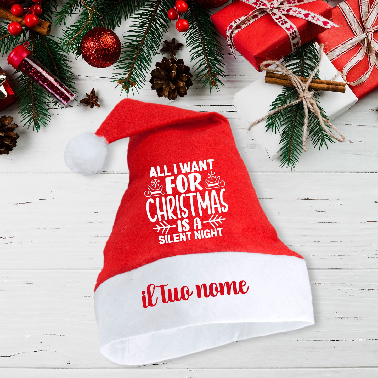 Silent Night - Cappello da Babbo Natale - personalizzato con nome