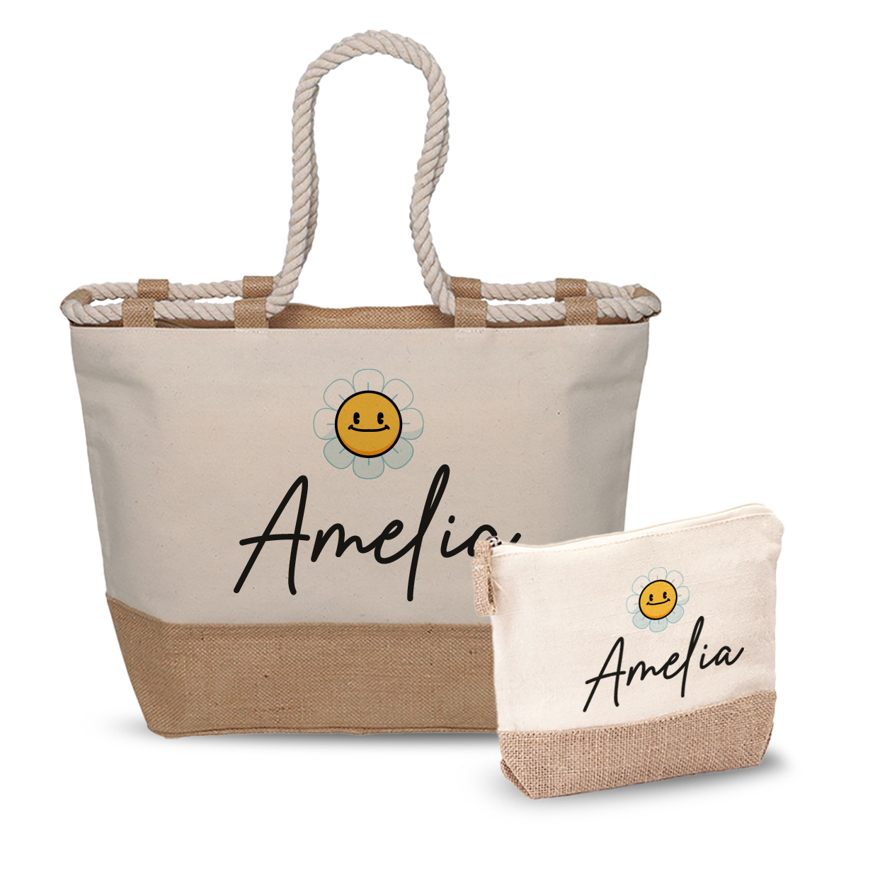 Flower Yellow - Combo: Borsa mare + Pochette - personalizzata con nome