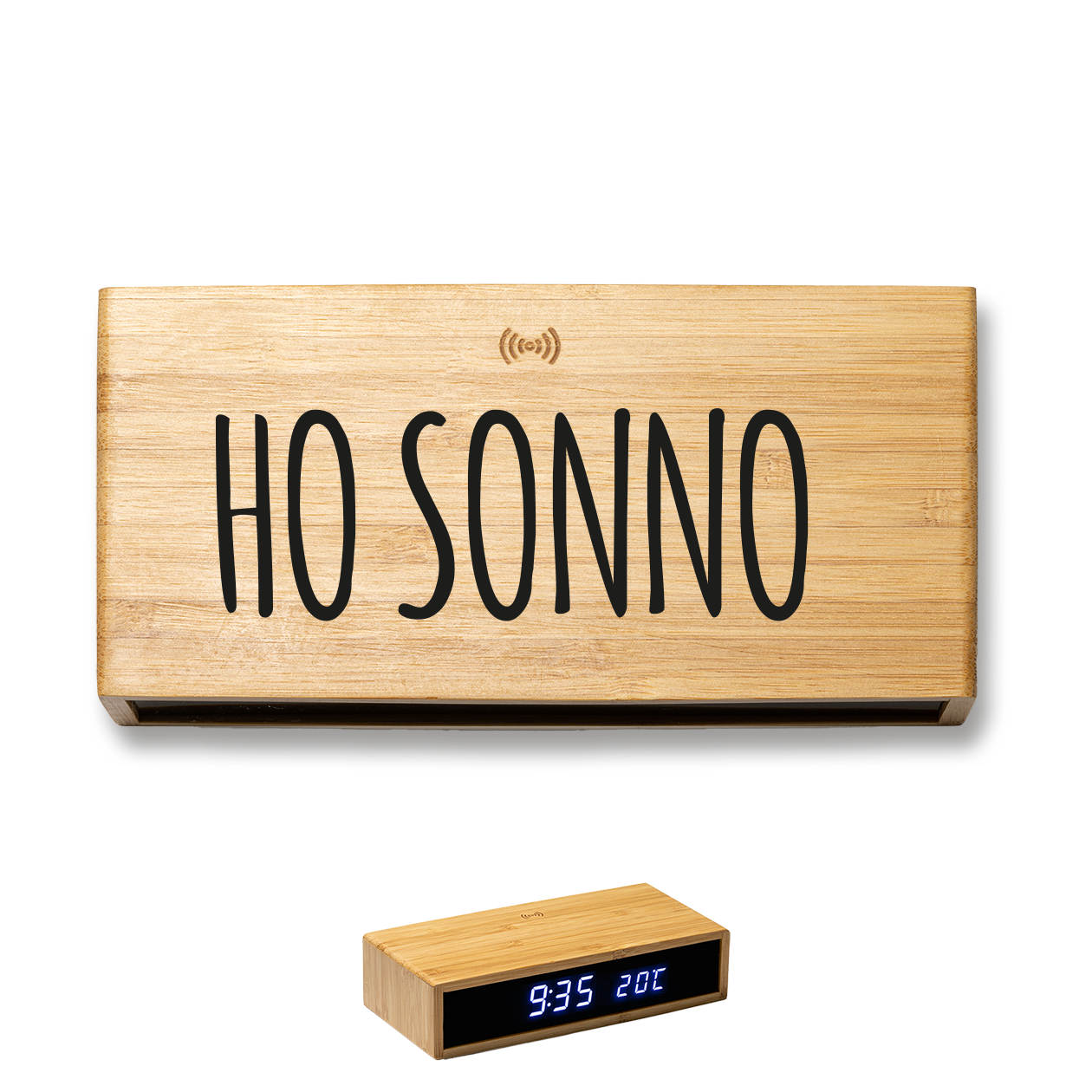 Ho sonno - Sveglia Digitale in Bambù con Orologio da Tavolo