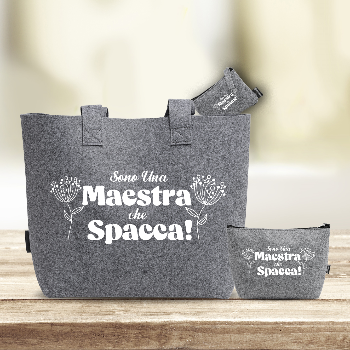 Sono una maestra che spacca - Tris Borse in feltro con designe melange