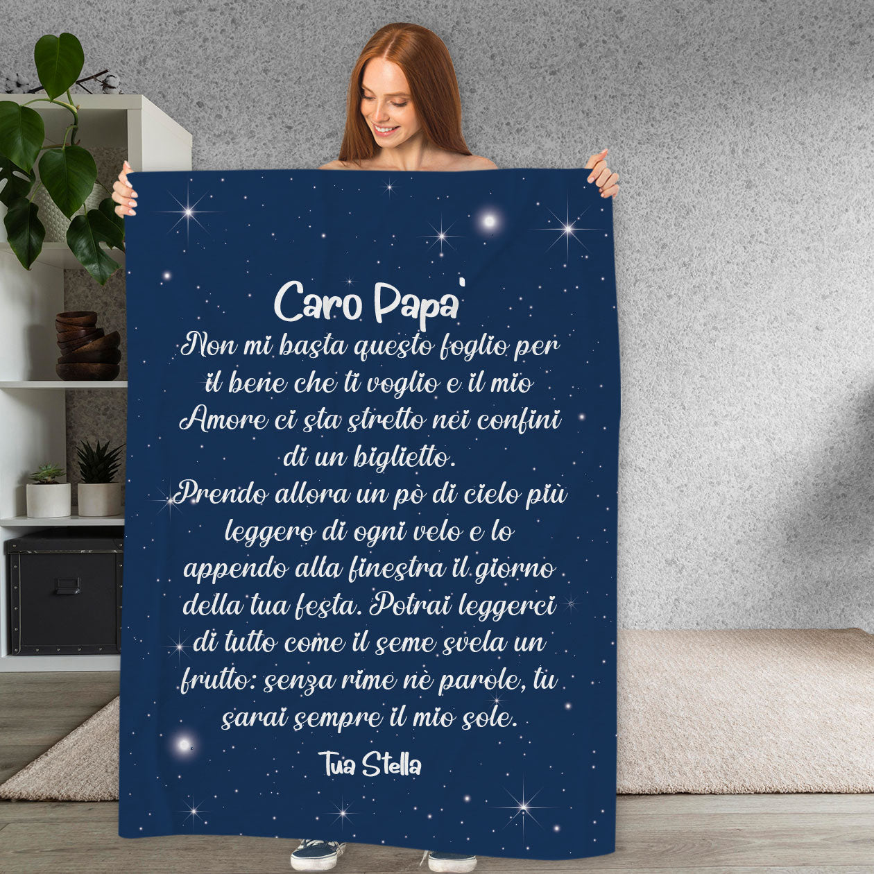 Caro papà , cielo stellato - coperta Idea Regalo Festa del Papà - personalizzato con dedica