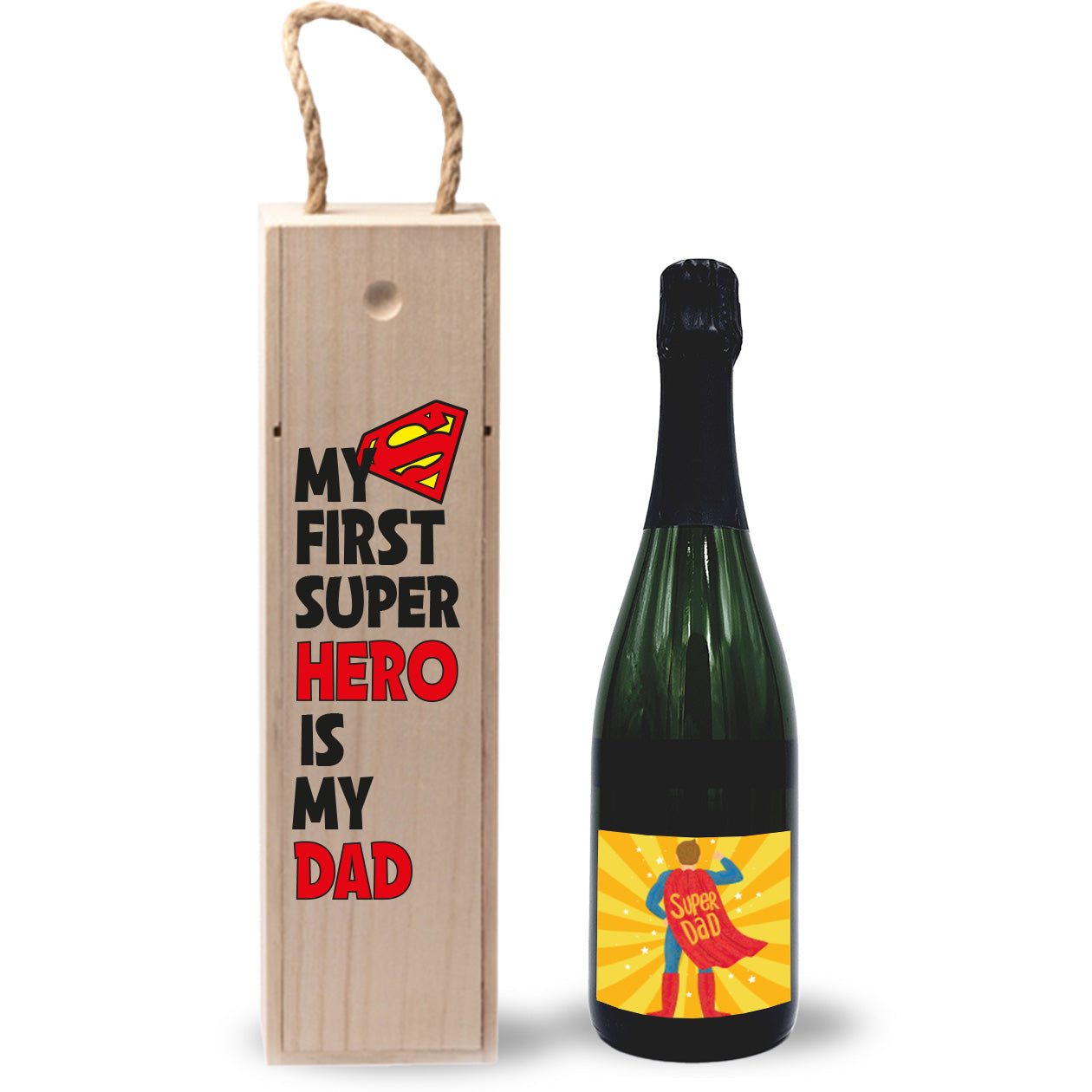 My first super hero is my dad - portabottiglia in legno