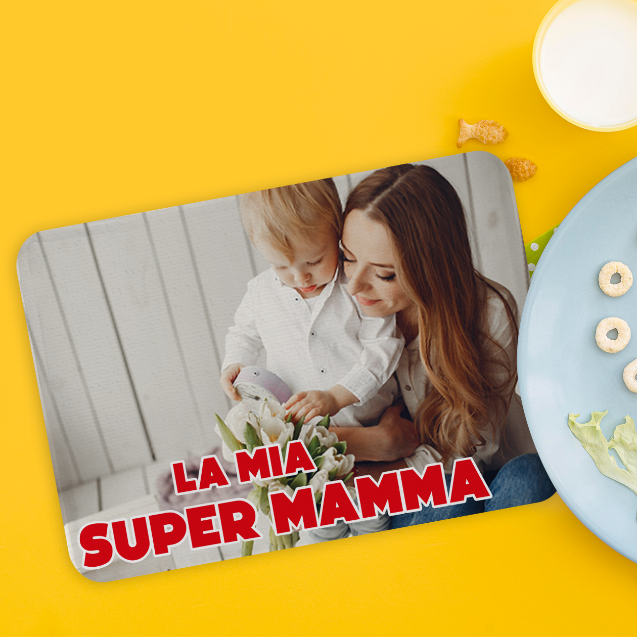 Family - Set di 4 Tovagliette in tessuto lavabile - personalizzata con foto