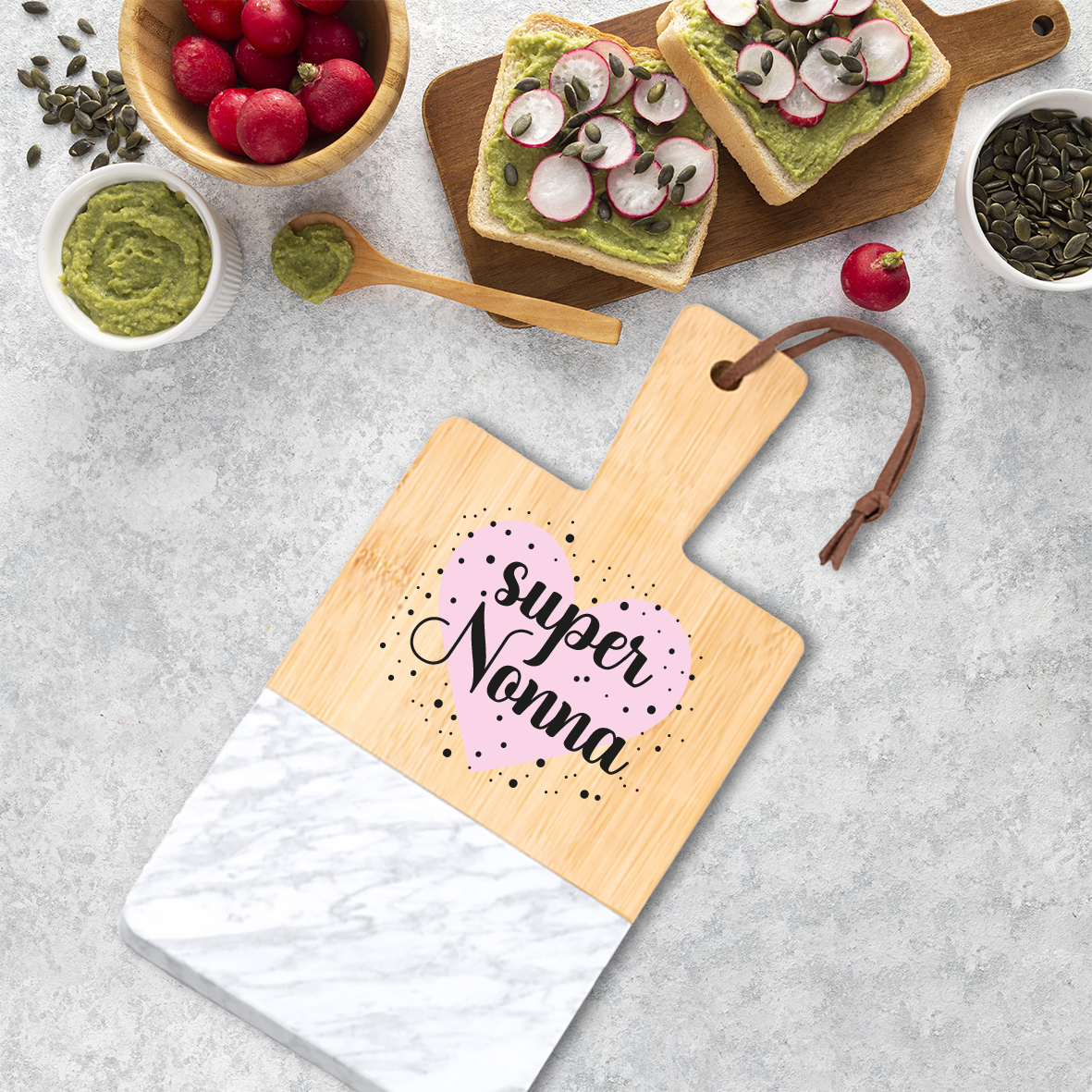 Super nonna - Tagliere in marmo e bamboo naturale