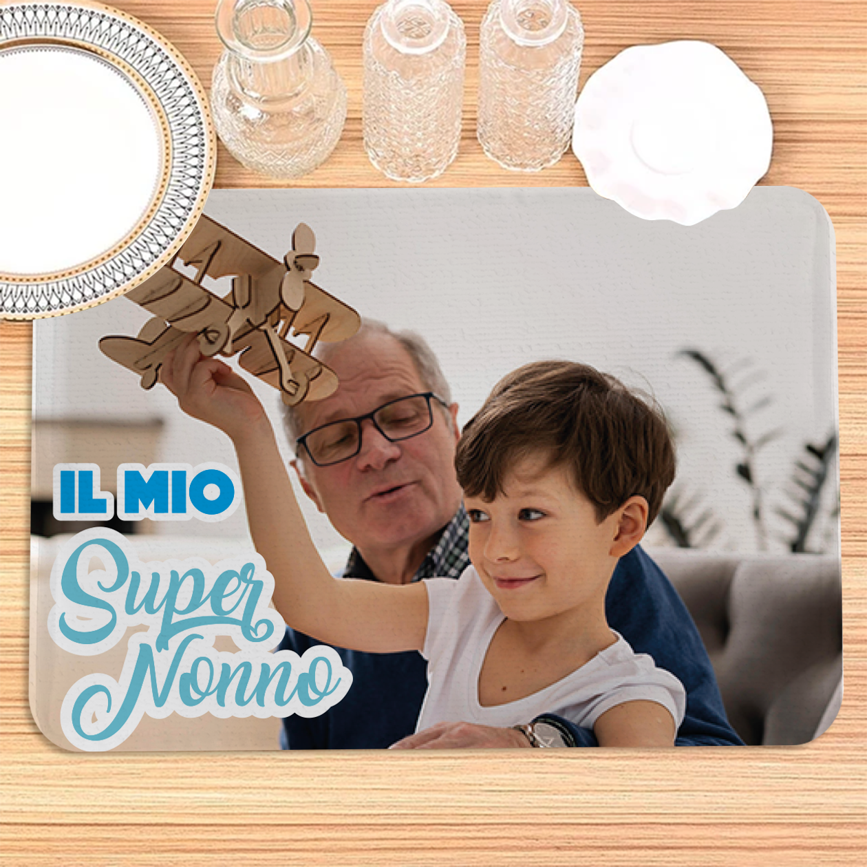 L'amore dei nonni - Set di 4 Tovagliette in tessuto lavabile - personalizzata con nome e foto