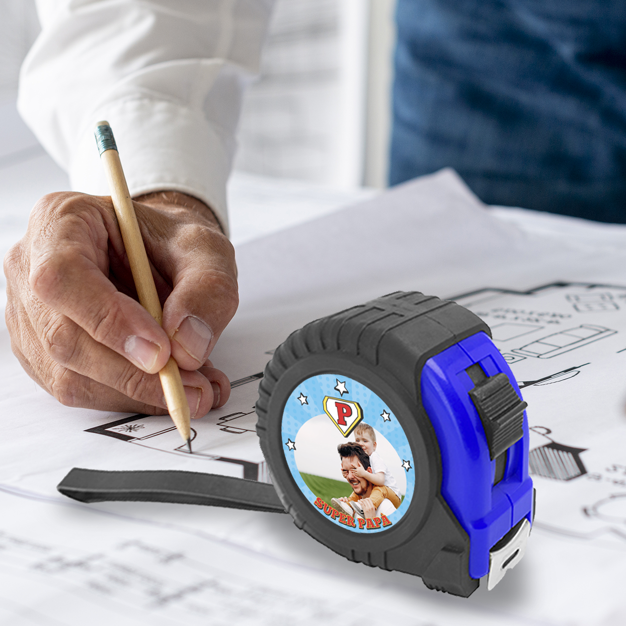 Super papà - Metro a rullo da 5 metri - personalizzato con foto