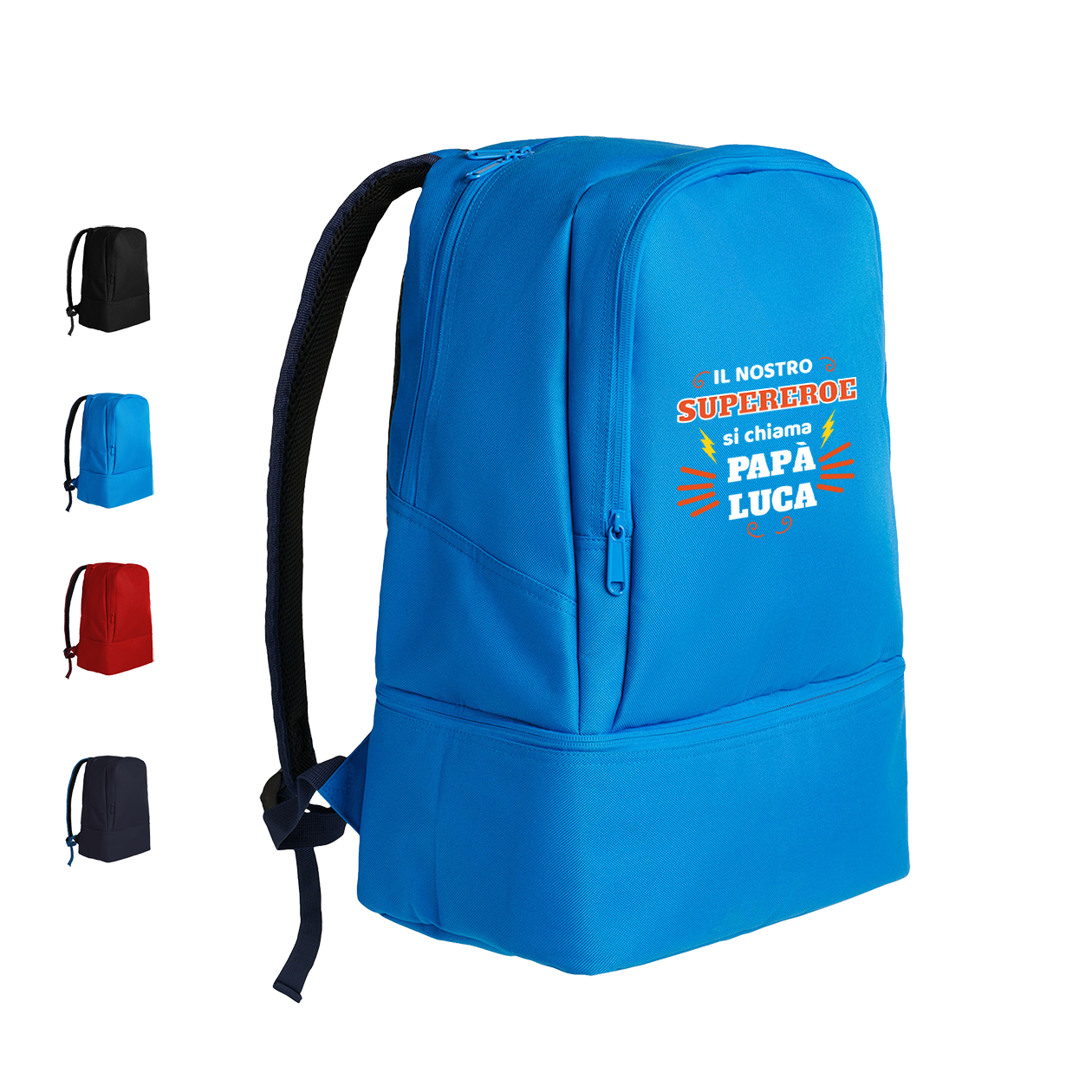 Papà il nostro supereroe - Zaino con scomparto sul fondo rigiro portascarpe - personalizzato con nome