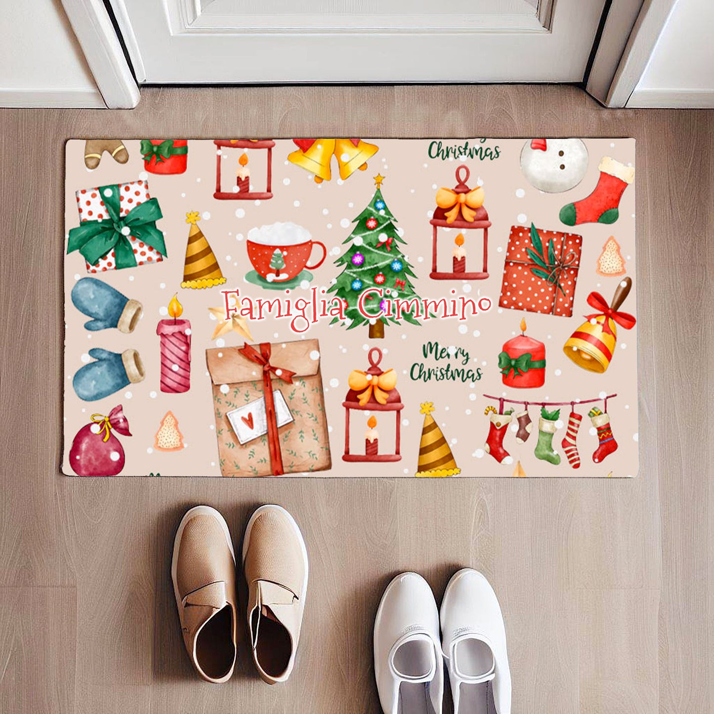 Surprise - Family Christmas - Tappeto Personalizzato con Cognome Famiglia