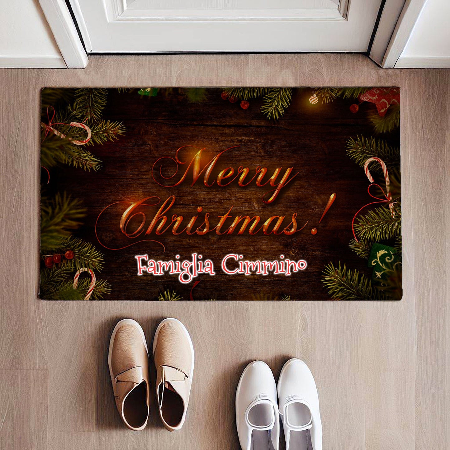 Gold - Family Christmas - Tappeto Personalizzato con Cognome Famiglia