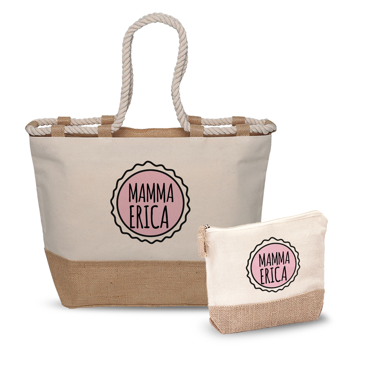 Pink Mamma - Combo: Borsa mare + Pochette - personalizzata con nome