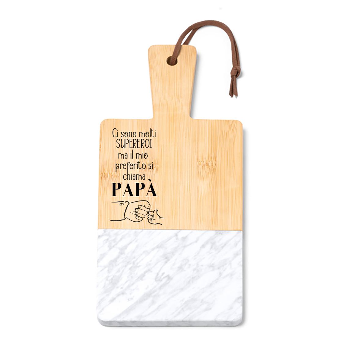 Papà il mio supereroe preferito - Tagliere in marmo e bamboo naturale