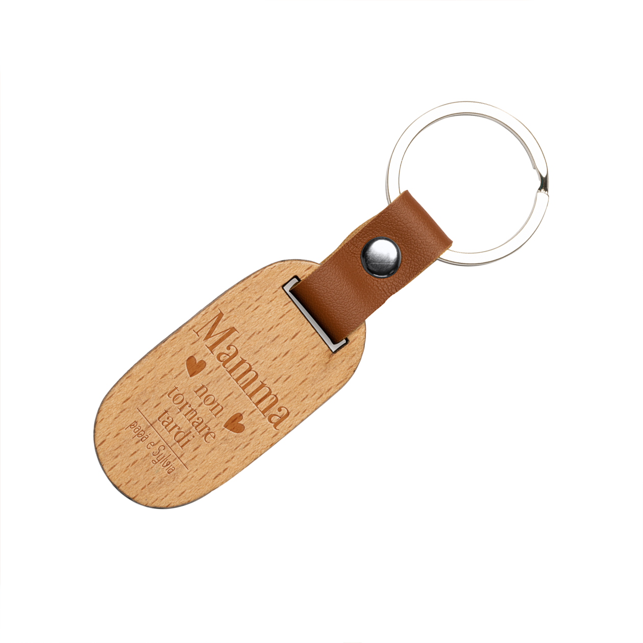 Mamma non tornare tardi - Portachiavi in Legno personalizzato con nomi