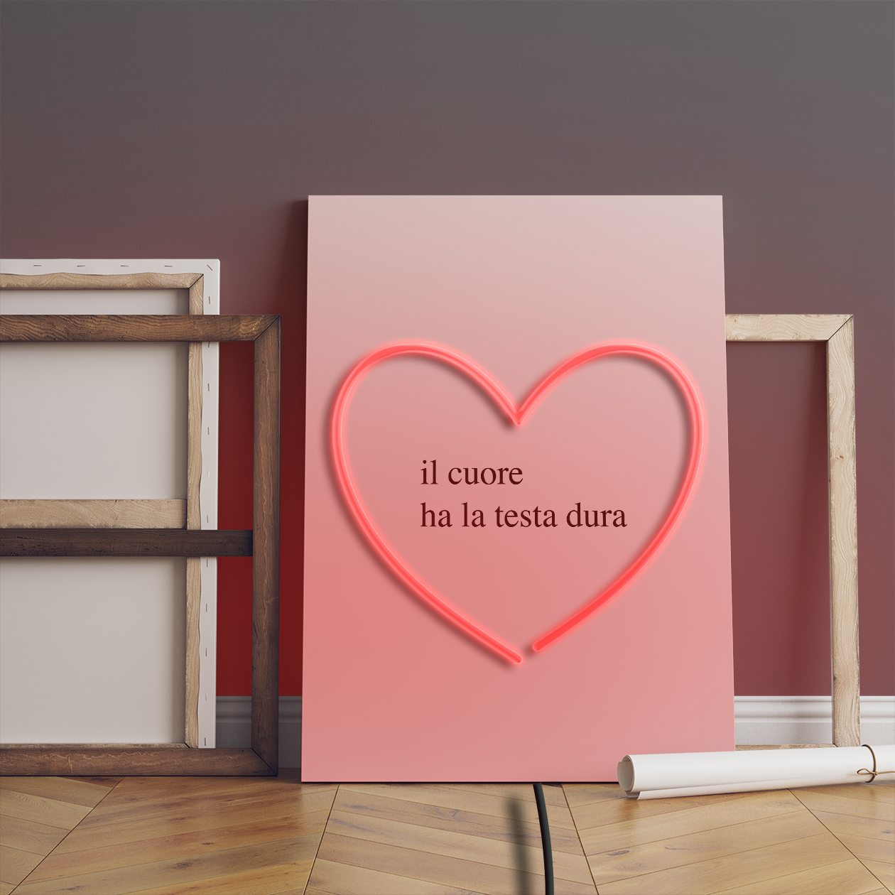 Il cuore ha la testa dura - Quadretto con Neon Led