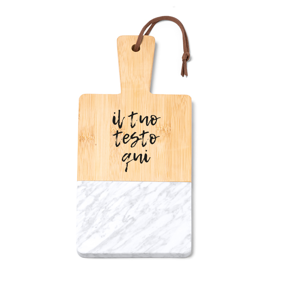 Testo - Tagliere in marmo e bamboo naturale - personalizzato con testo