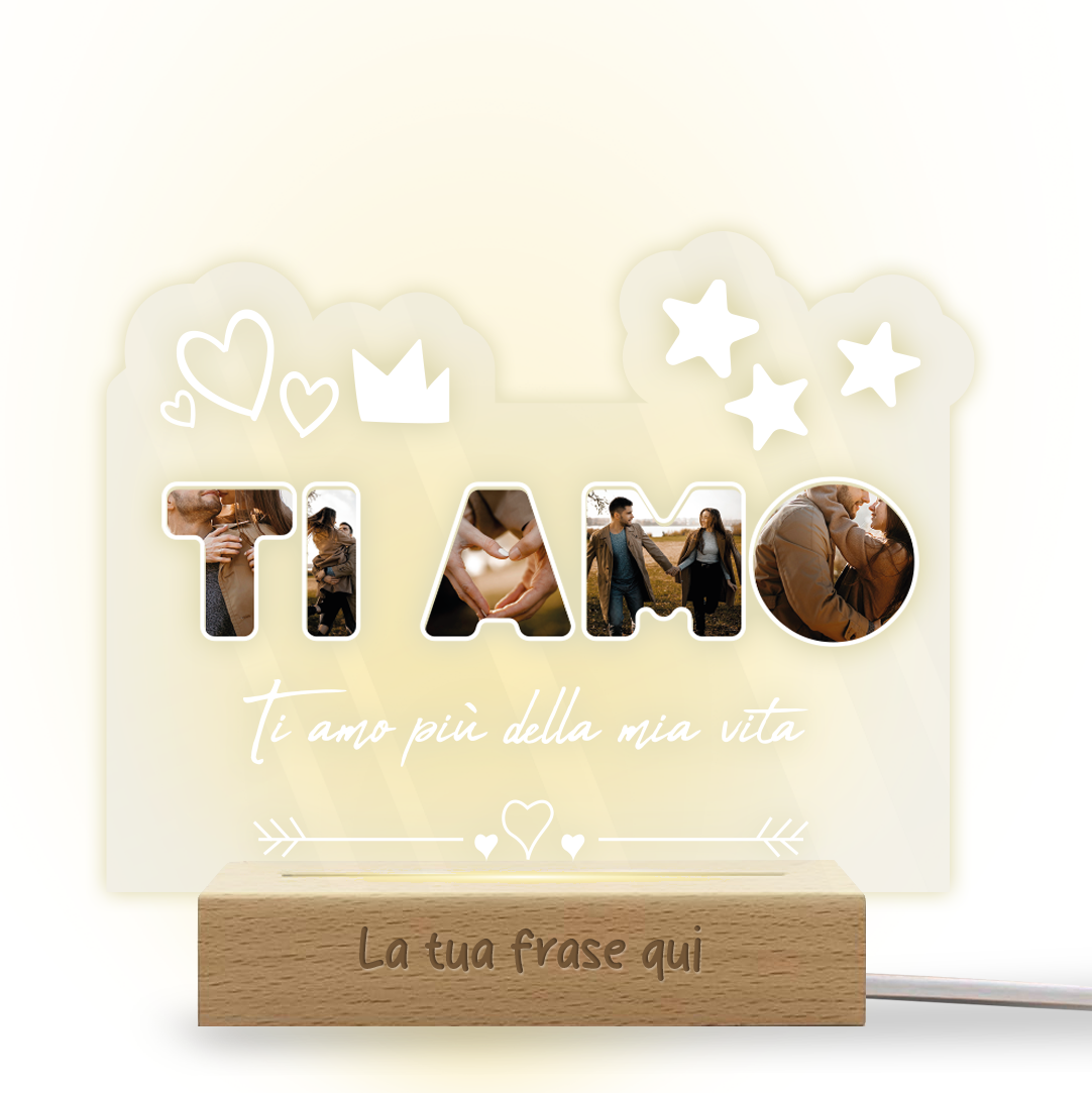 Ti amo - Lampada - Plexiglass - personalizzata con foto e frase