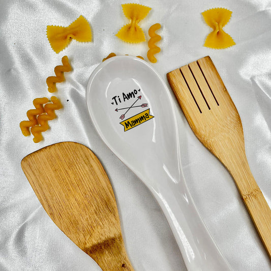 Ti amo Mamma - Poggiamestolo in Ceramica Bianca