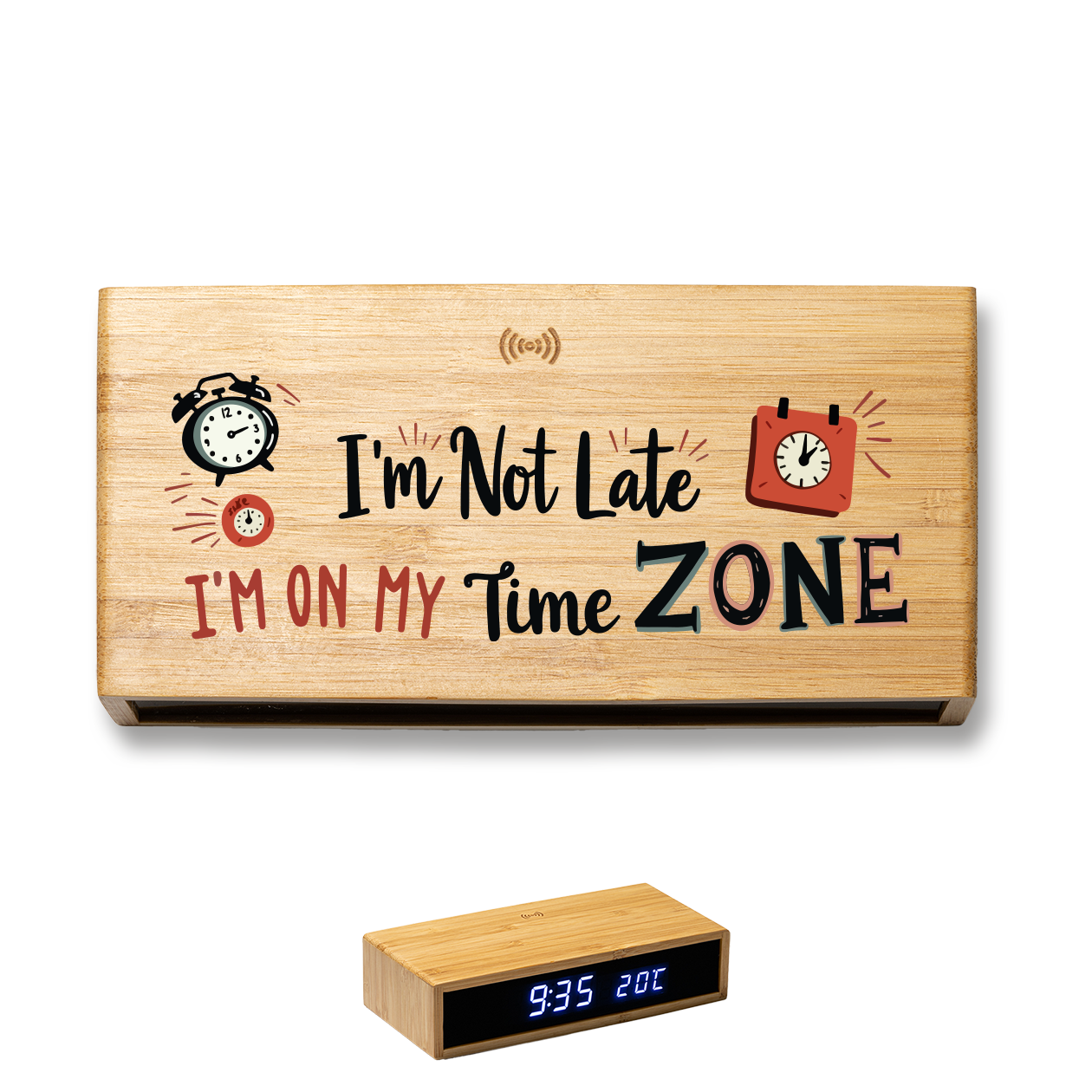 Time zone - Sveglia Digitale in Bambù con Orologio da Tavolo