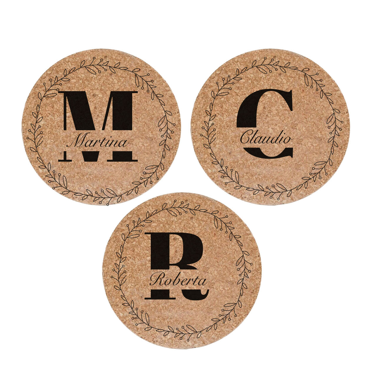 3 Names - Set da 3 pezzi Sottopentola in sughero naturale 19cm