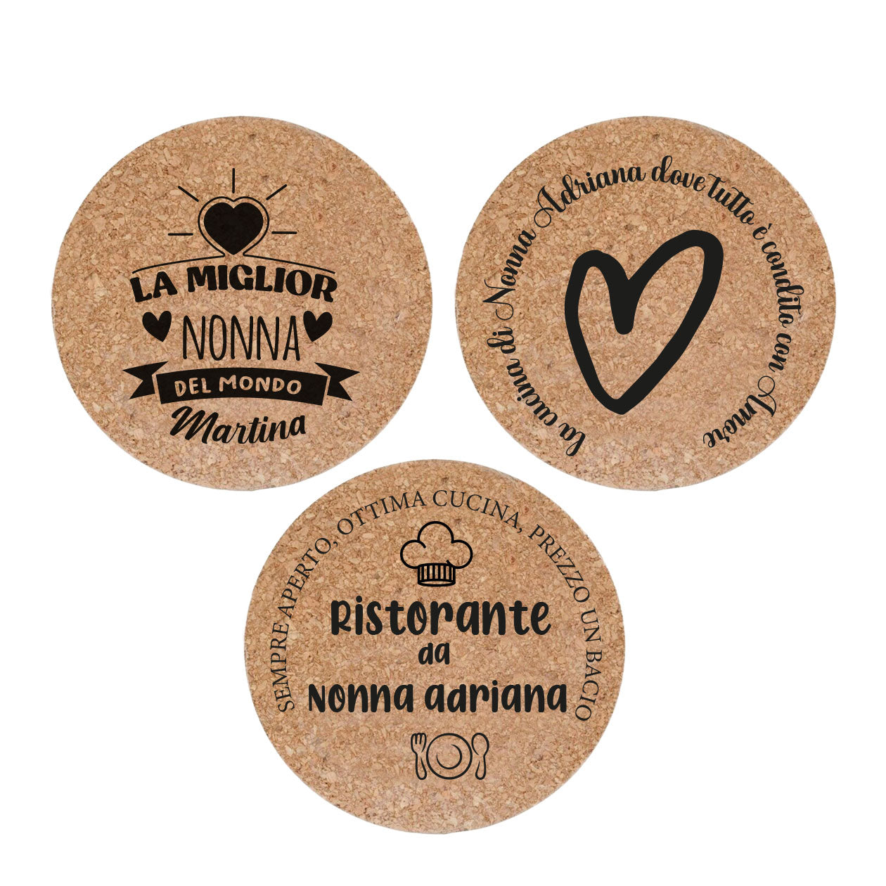 La miglior nonna del mondo - Set da 3 pezzi Sottopentola in sughero naturale 19cm