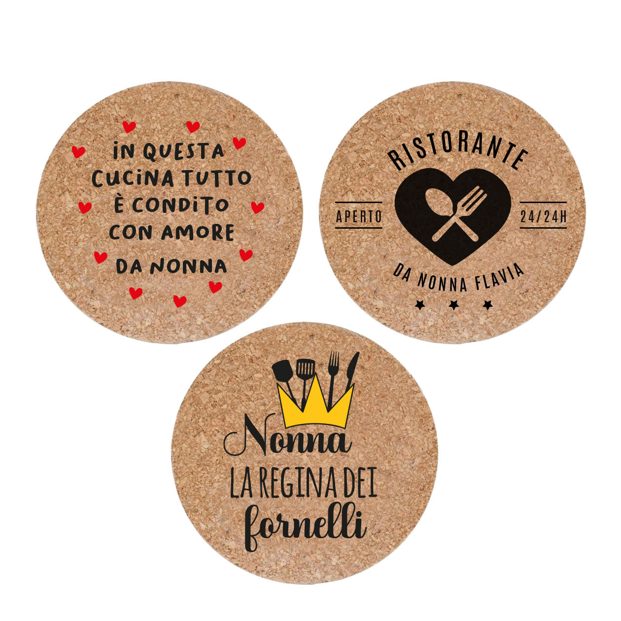 Nonna la regina dei fornelli - Set da 3 pezzi Sottopentola in sughero naturale 19cm