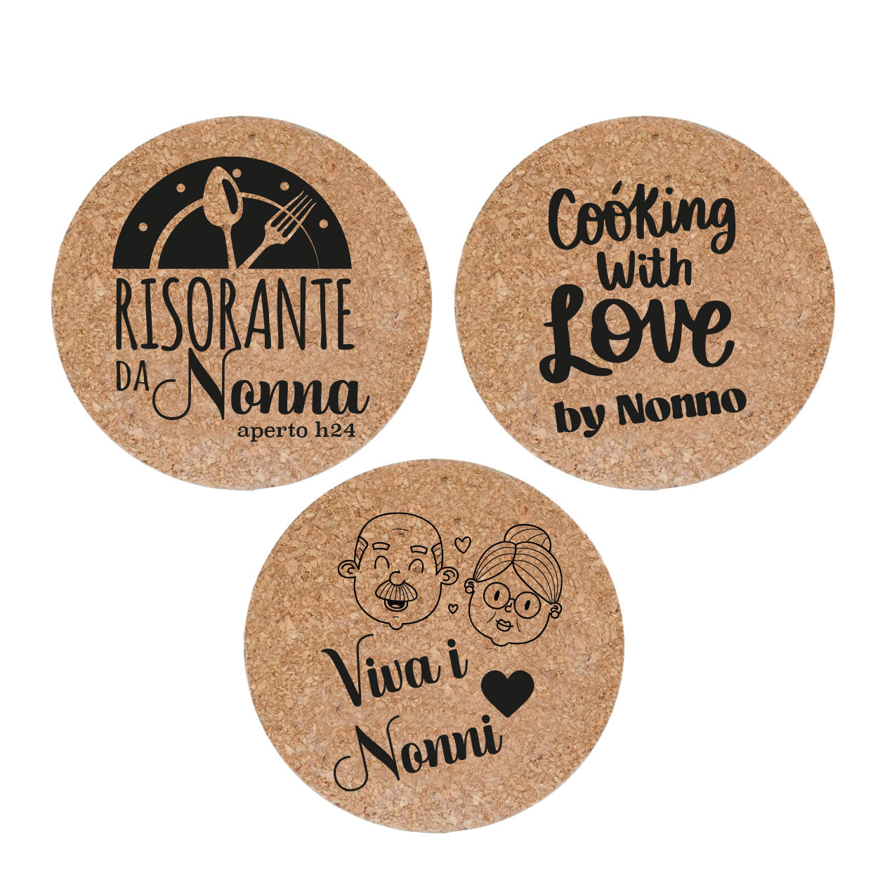 Ristorante da nonna aperto H24 - Set da 3 pezzi Sottopentola in sughero naturale 19cm