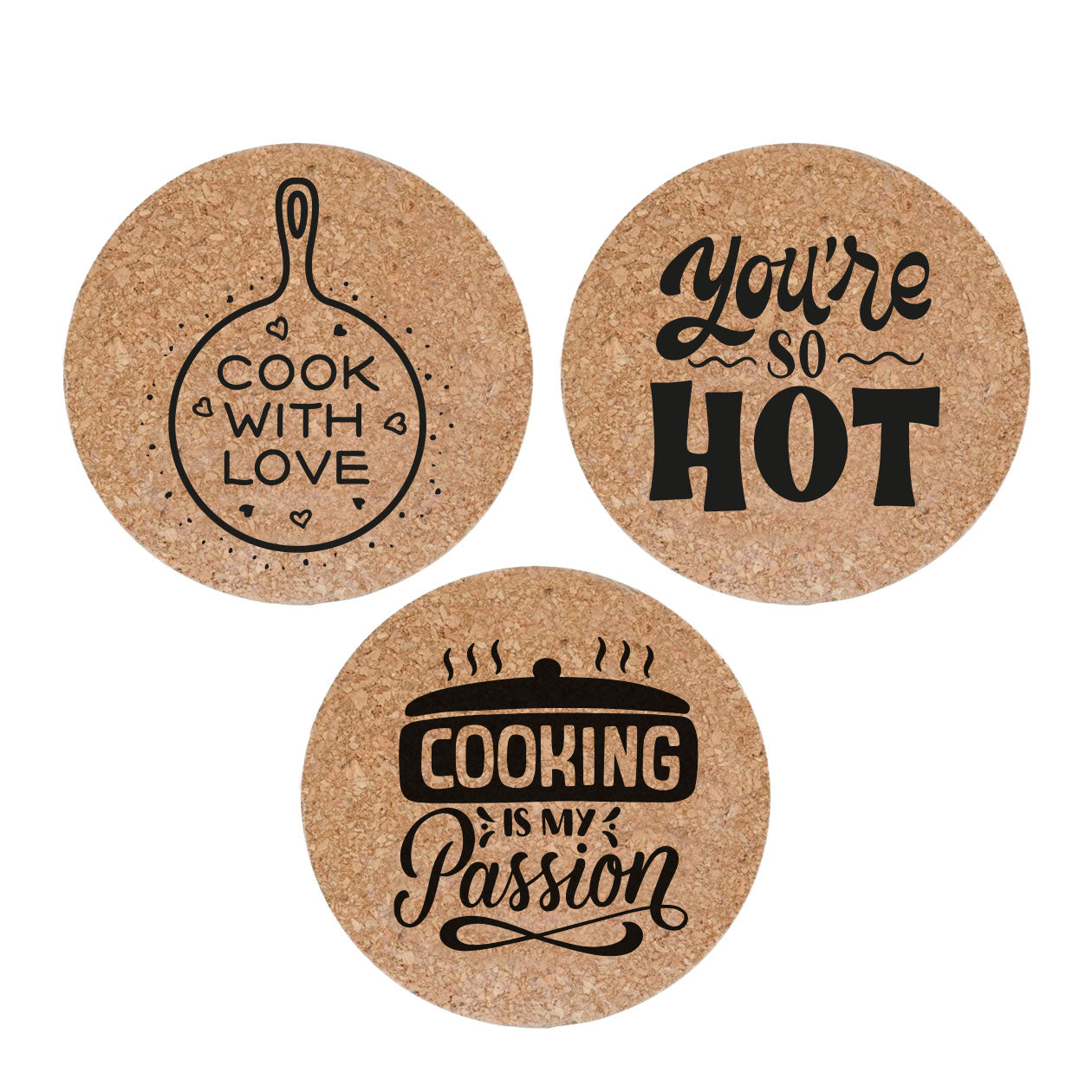 You're so hot - Set da 3 pezzi Sottopentola in sughero naturale 19cm