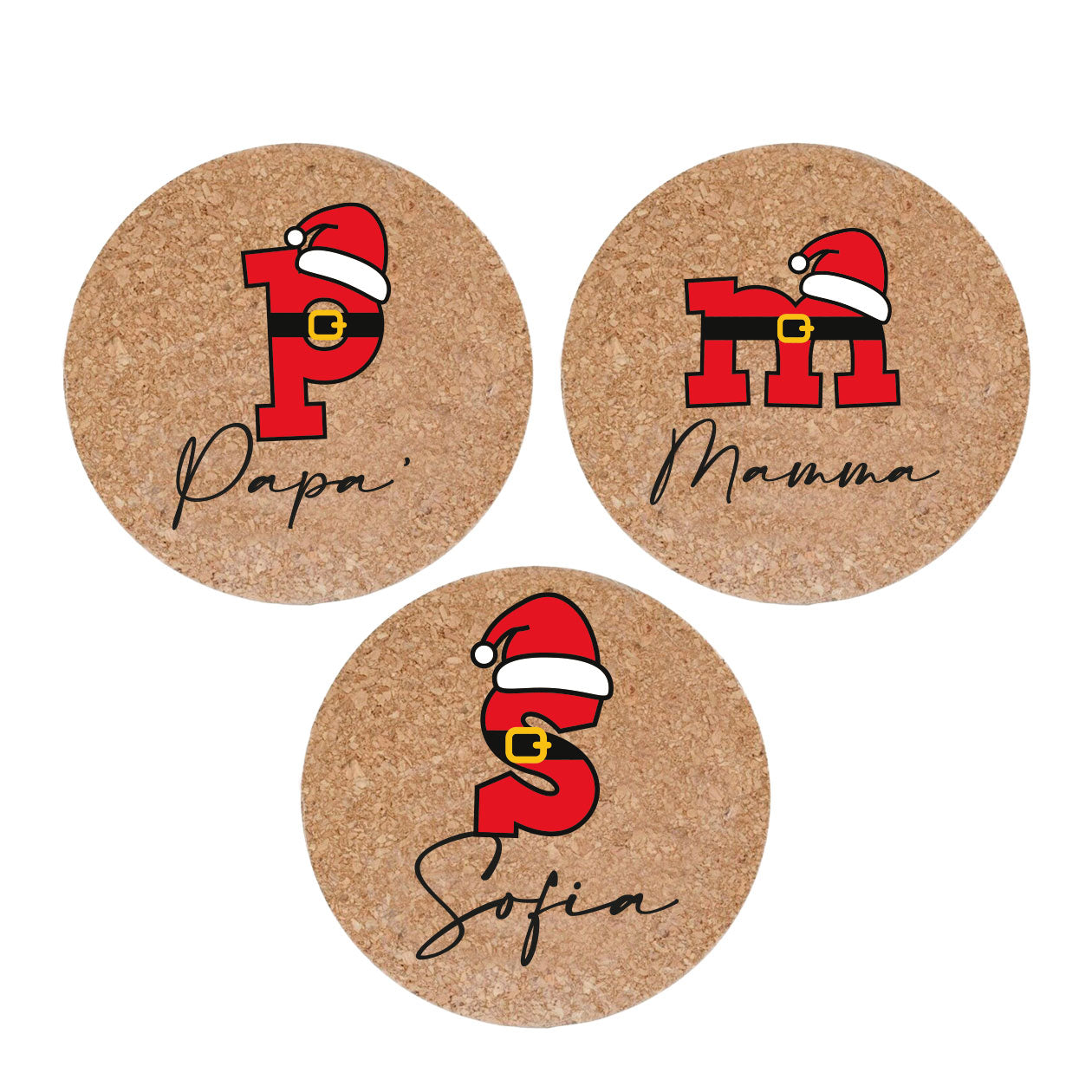 Mamma e Papà - Set da 3 pezzi Sottopentola in sughero naturale 19cm - personalizzato con nome