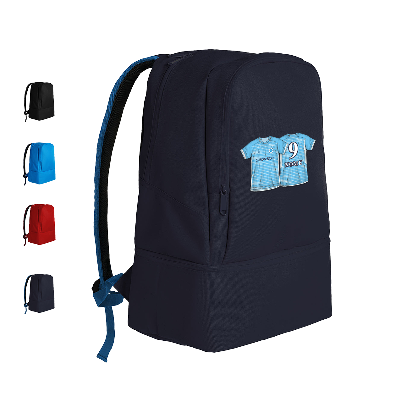 Kit soccer - Zaino con scomparto sul fondo rigiro portascarpe - personalizzato con nome, numero e sponsor