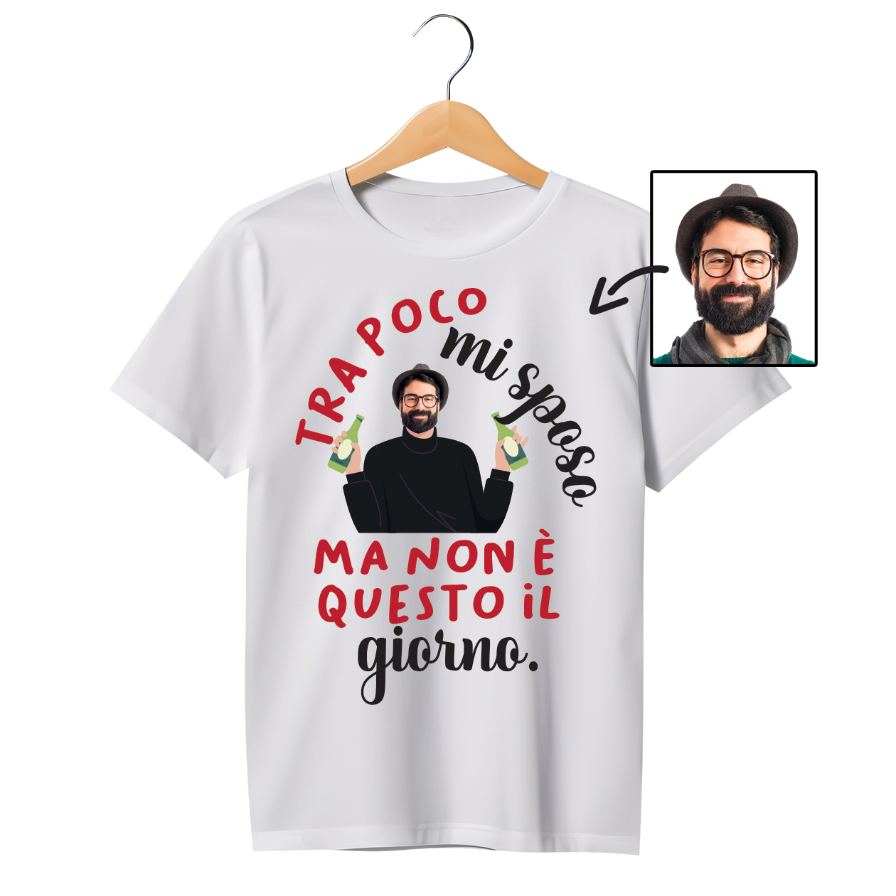 Tra poco mi sposo, ma non è questo il giorno - T-shirt - idea regalo addio al celibato - personalizzato con foto