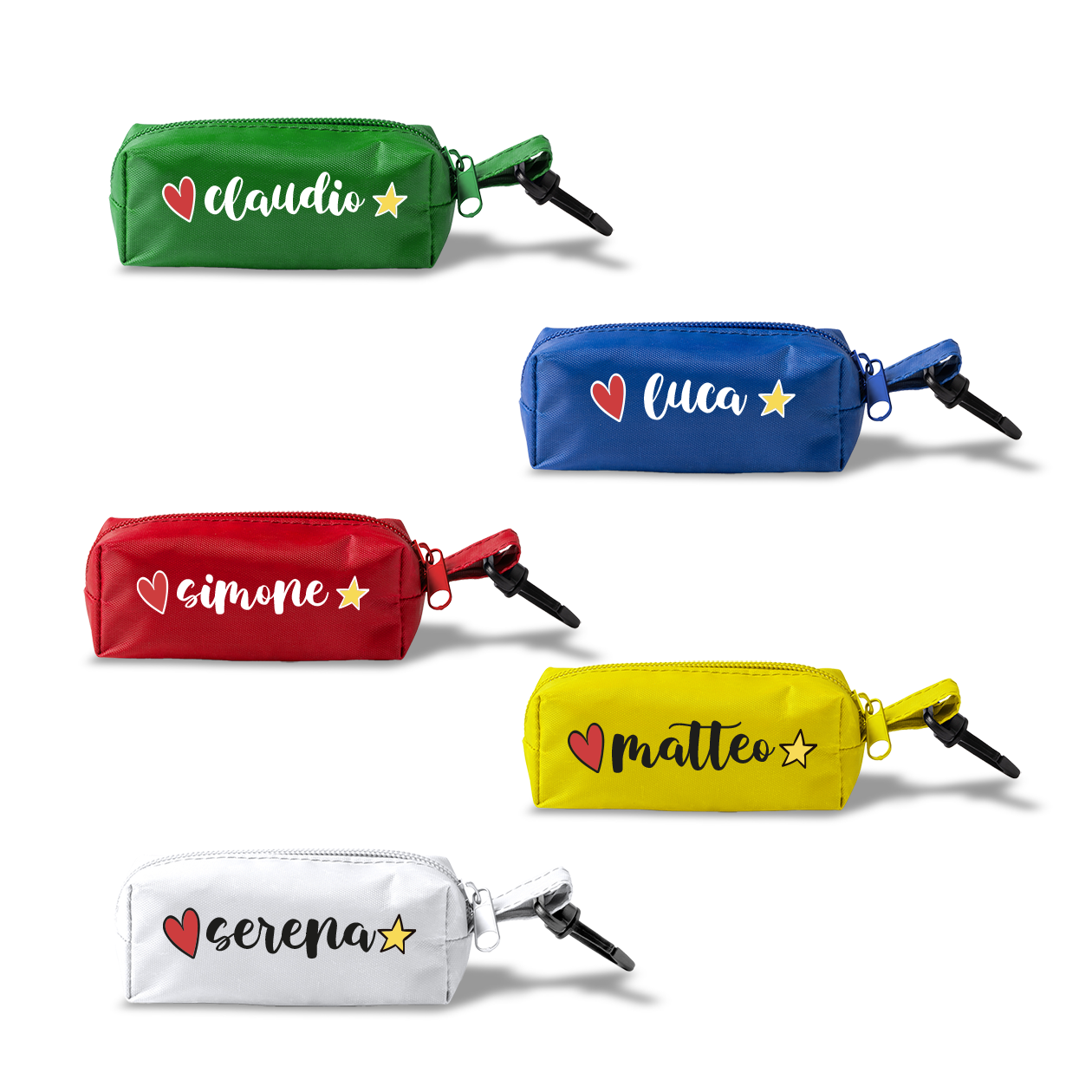 Heart and star - Set da 5 - Astuccio In Rpet personalizzati con nomi