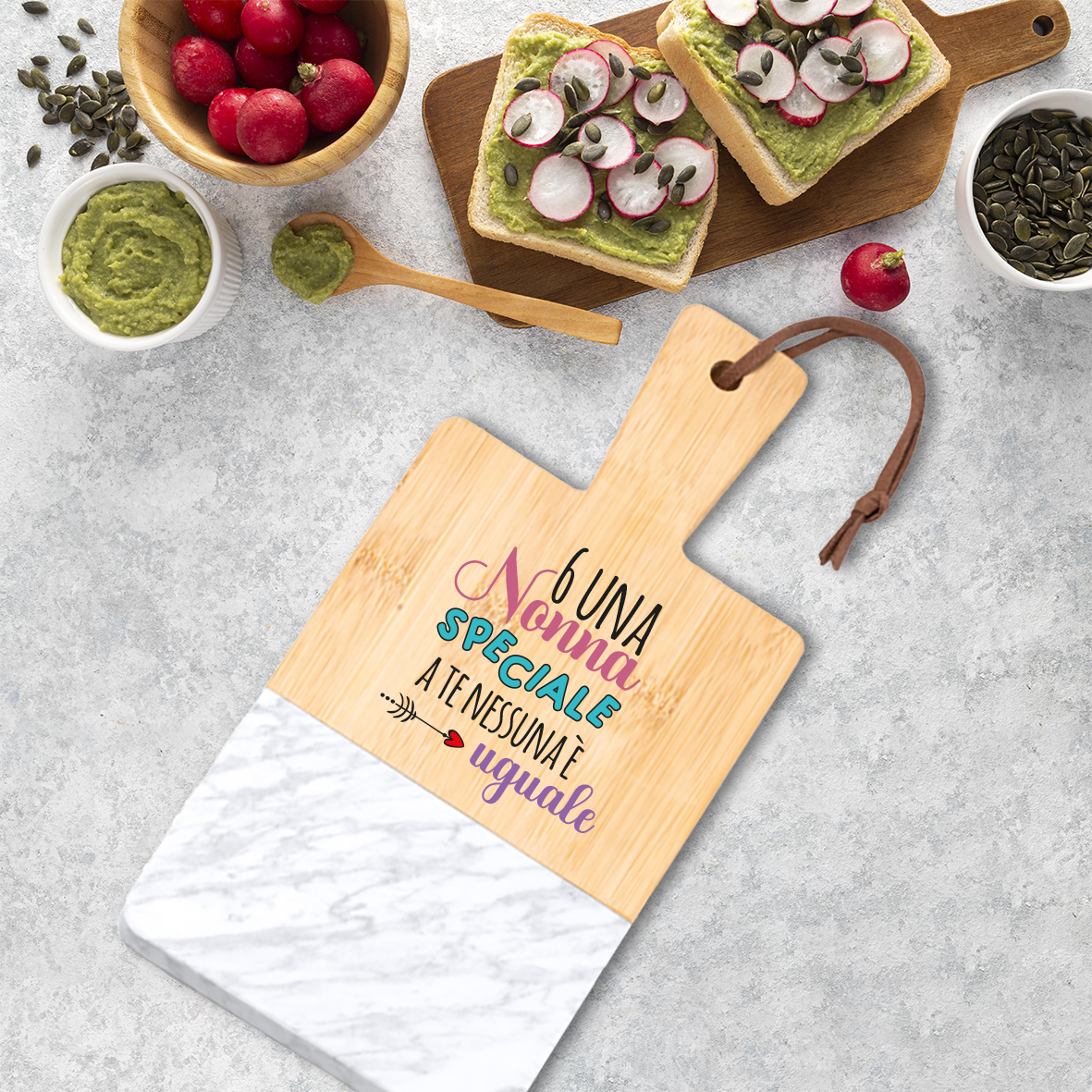 Nonna speciale - Tagliere in marmo e bamboo naturale