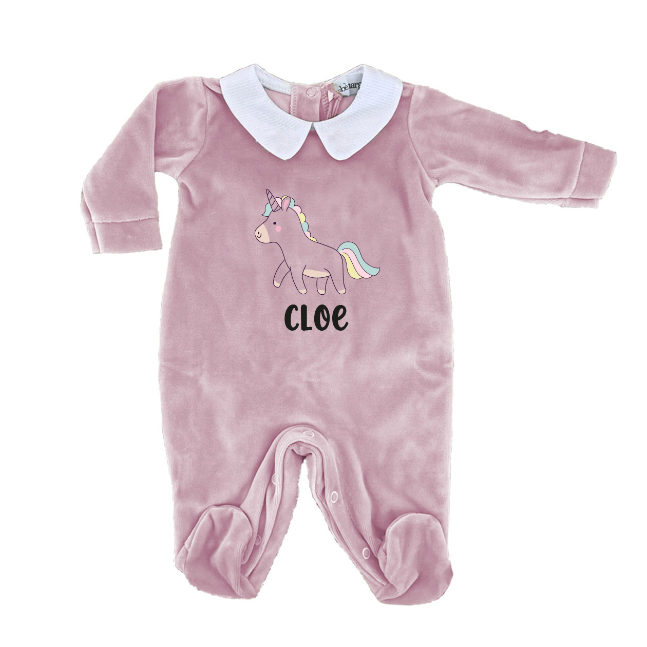 Uni - Pagliaccetto Neonato in Ciniglia con Colletto Bianco Personalizzato con nome